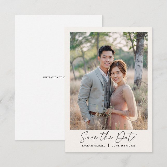 Invitación Guardar fecha minimalista simple con foto (Anverso / Reverso)