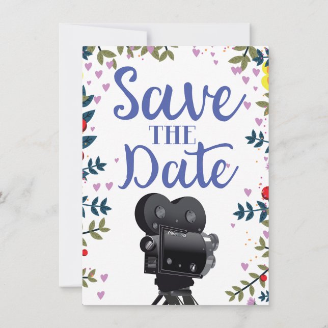 Invitación Guardar la cámara de película de Boda de fecha (Reverso)
