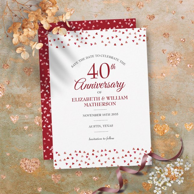 Invitación Guardar la fecha 40º aniversario de boda Ruby Chic (Save the Date 40th Wedding Anniversary Ruby Chic Invitation)