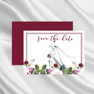 Invitación Guardar la fecha acuarela de frambuesa de rosas bl