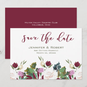 Invitación Guardar la fecha acuarela de frambuesa de rosas bl