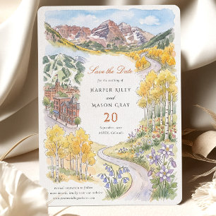 Invitación Guardar la fecha Aspen Colorado Maroon Bells Otoño