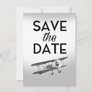 Invitación Guardar la fecha avión vintage