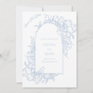 Invitación Guardar la Fecha Azul y Blanco