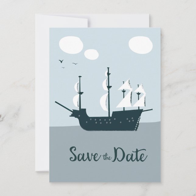 Invitación Guardar la fecha barco de vela vintage (Reverso)