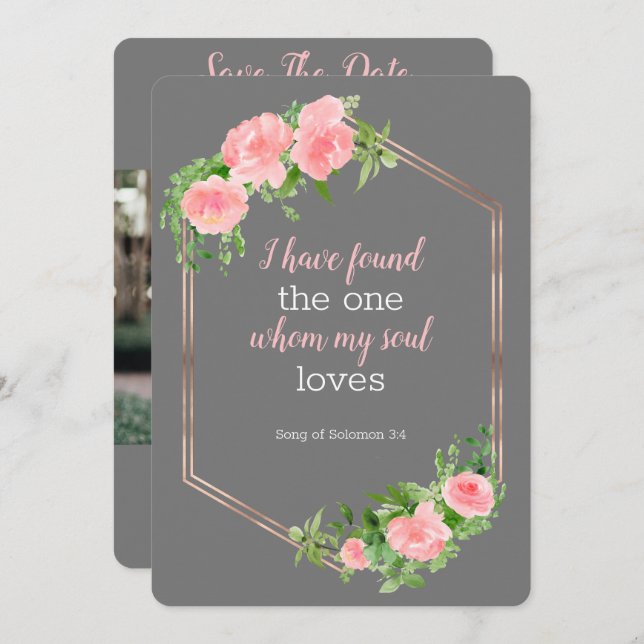 Invitación Guardar la fecha biblia floral foto (Anverso / Reverso)
