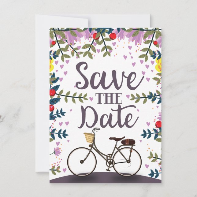 Invitación Guardar la fecha bicicleta vintage (Reverso)