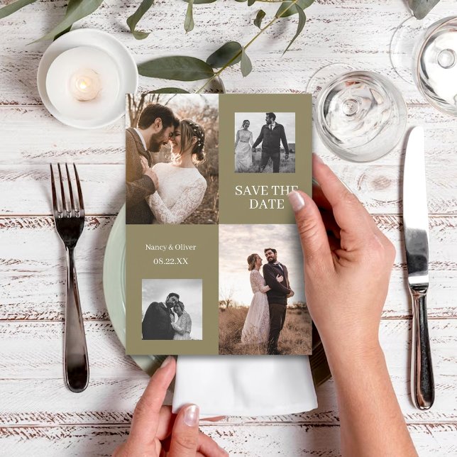 Invitación Guardar la fecha boda collage de fotos moderno (Subido por el creador)