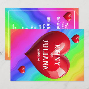 Invitación Guardar la fecha Boda Colorida Corazón Rojo