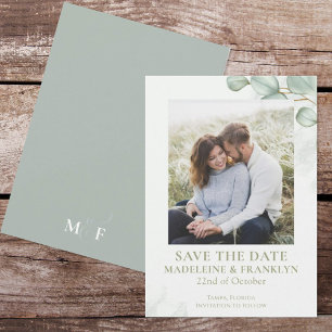 Invitación Guardar la Fecha Boda Foto Acuarela Eucalipto