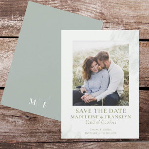 Invitación Guardar la Fecha Boda Foto Acuarela Verde