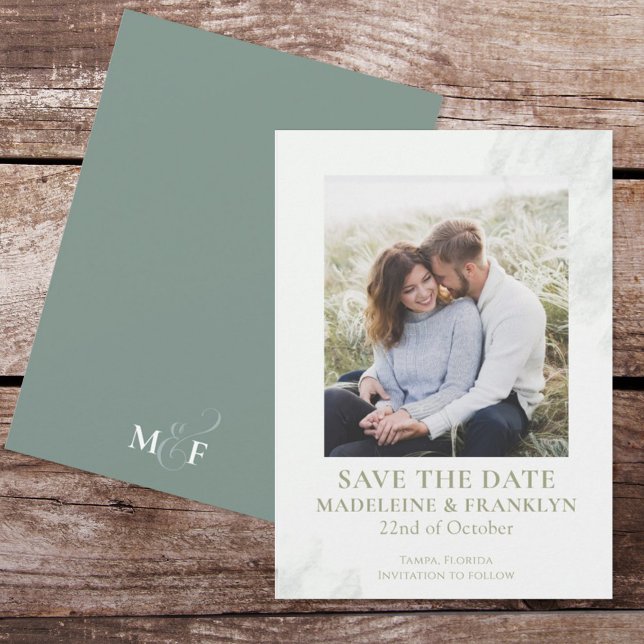 Invitación Guardar la Fecha Boda Foto Acuarela Verde (Subido por el creador)