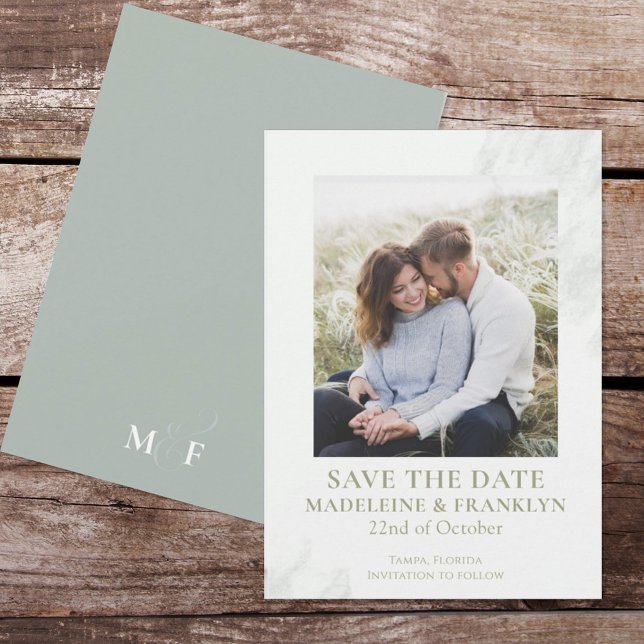 Invitación Guardar la Fecha Boda Foto Acuarela Verde (Subido por el creador)
