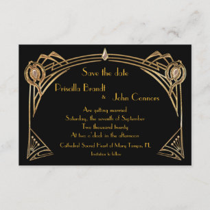 Invitación Guardar la Fecha Boda, gran-Gatsby, negro y dorado