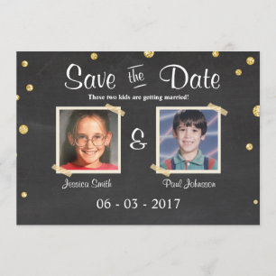 Invitación Guardar la fecha Boda Rustic Chalkboard Gold Black