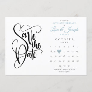 Invitación Guardar la fecha Calendario 60 Aniversario Corazón