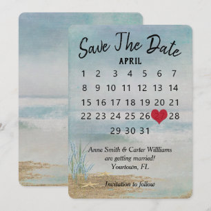 Invitación Guardar la Fecha Calendario de Boda Playa Estrella