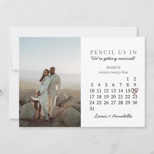 Invitación Guardar la fecha calendario Rosa Corazón diciembre (Anverso)