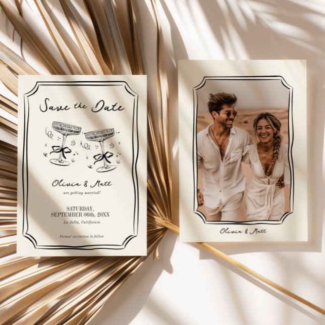 Invitación Guardar la fecha caprichosa champán con foto ( Whimsical Save The Date Champagne with Photo Invitation)