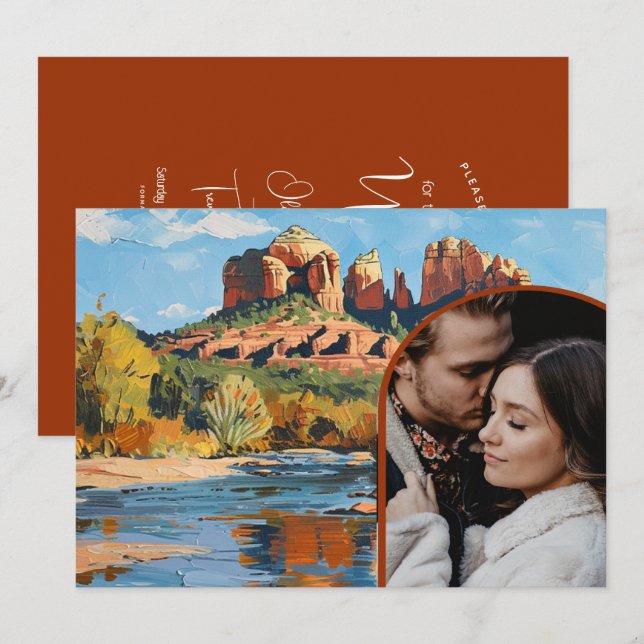 Invitación Guardar la fecha - Catedral de la Roca Roja de Sed (Anverso / Reverso)