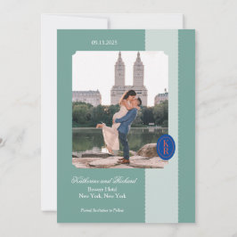 Invitación Guardar la fecha con borde escalonado turquesa