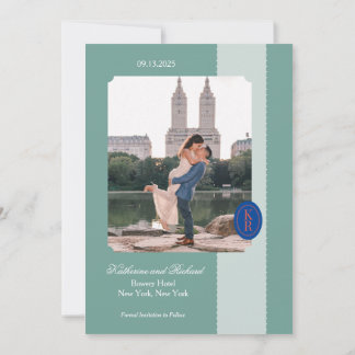 Invitación Guardar la fecha con borde escalonado turquesa