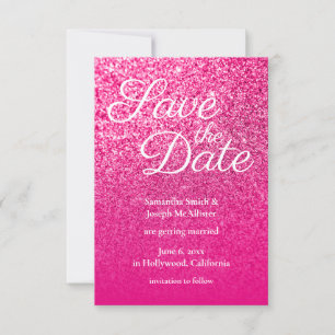 Invitación Guardar la fecha con brillo ombre rosa intenso