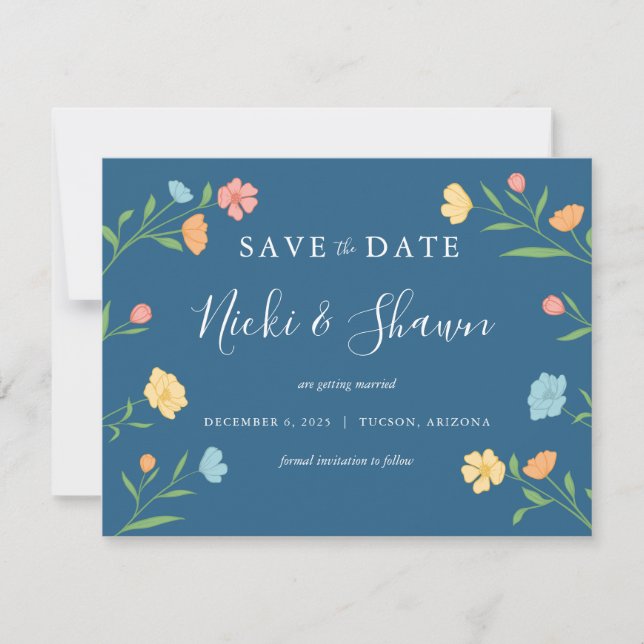 Invitación Guardar la fecha con flores (Anverso)