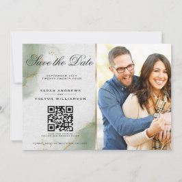 Invitación Guardar la fecha con foto y código QR de Sage Sile