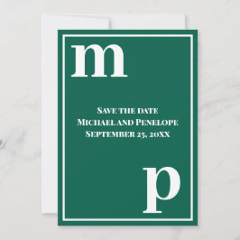 Invitación Guardar la fecha con monograma de moda en verde es