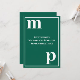 Invitación Guardar la fecha con monograma de moda en verde es