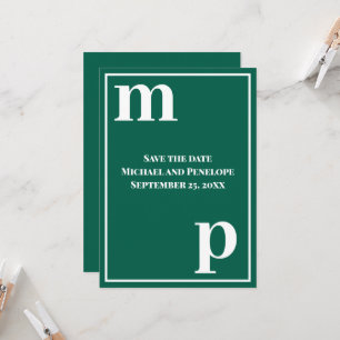 Invitación Guardar la fecha con monograma de moda en verde es