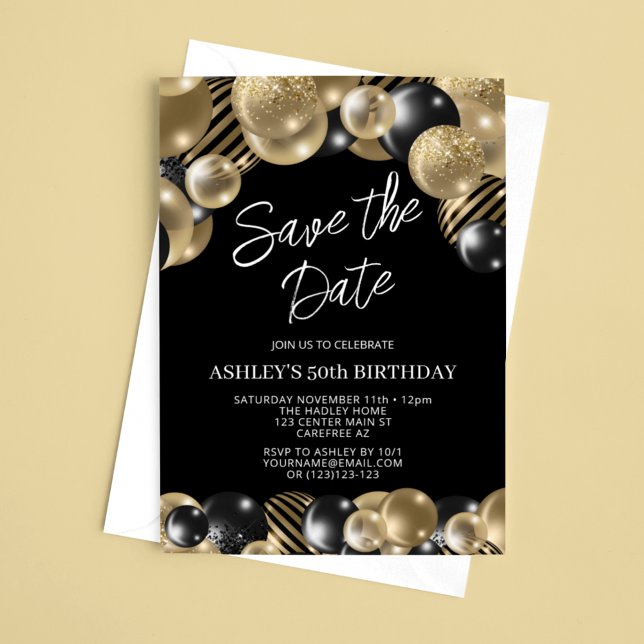 Invitación Guardar la fecha Cumpleaños 50 de Black Gold (Subido por el creador)