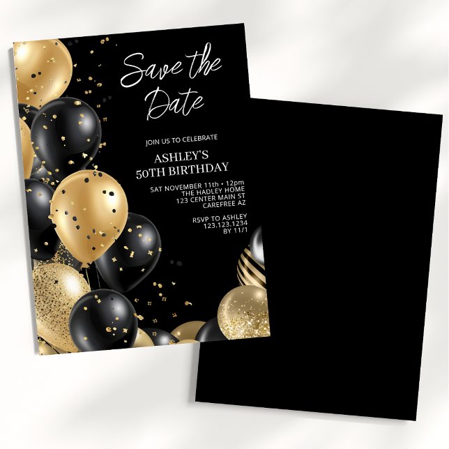 Invitación Guardar la Fecha Cumpleaños 50 Gold Black (Subido por el creador)