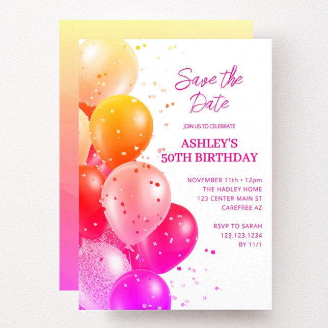 Invitación Guardar la fecha cumpleaños 50 rojo naranja (Subido por el creador)