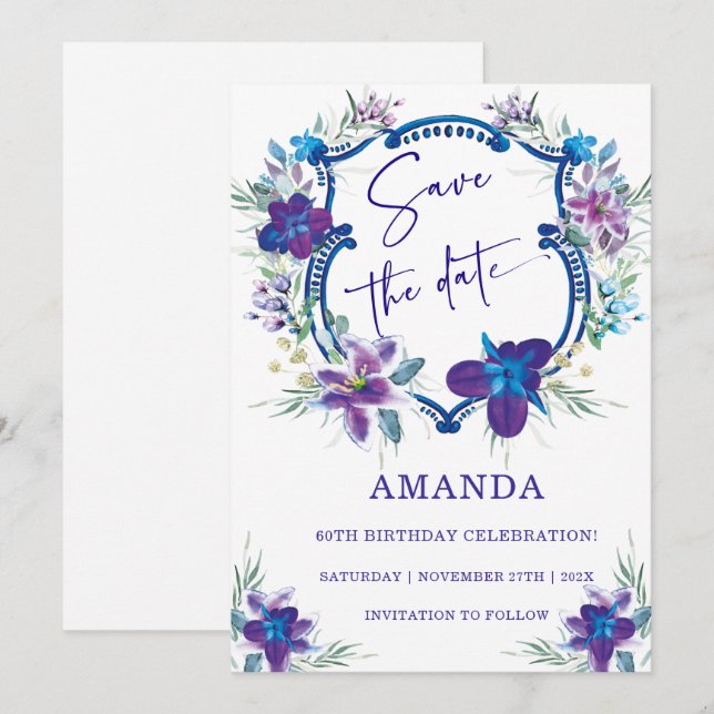 Invitación Guardar la Fecha Cumpleaños 60 (Anverso / Reverso)