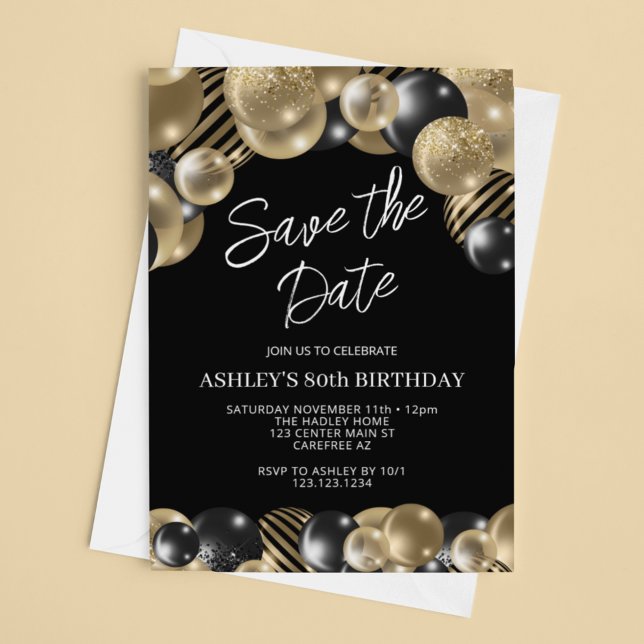 Invitación Guardar la fecha cumpleaños 80 de Black Gold (Subido por el creador)