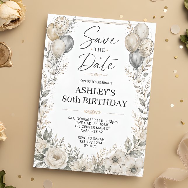 Invitación Guardar la Fecha Cumpleaños 80 Elegante (Subido por el creador)