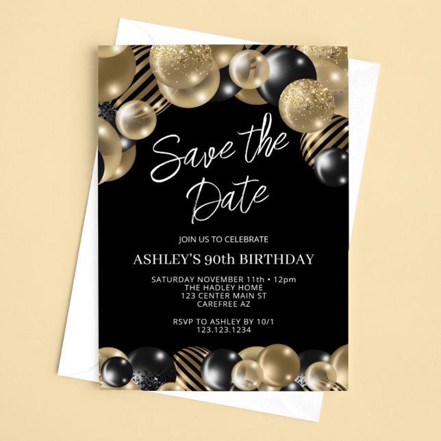 Invitación Guardar la fecha cumpleaños 90 de Black Gold (Subido por el creador)