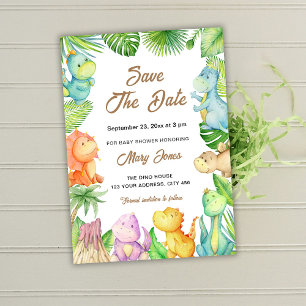 Invitación Guardar la fecha de Baby Shower de Dinosaurio Pequ