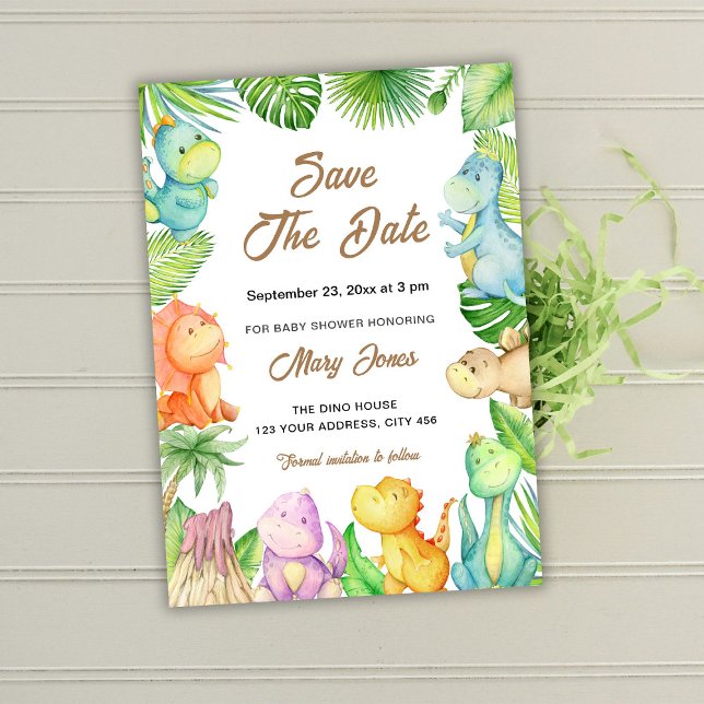 Invitación Guardar la fecha de Baby Shower de Dinosaurio Pequ (Subido por el creador)