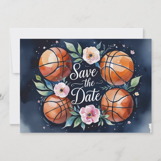 Invitación Guardar la fecha de baloncesto con baloncesto en c (Anverso)