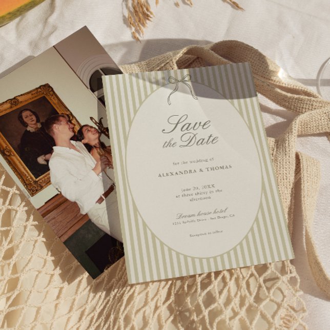 Invitación Guardar la fecha de boda caprichosa en verde a ray (Subido por el creador)