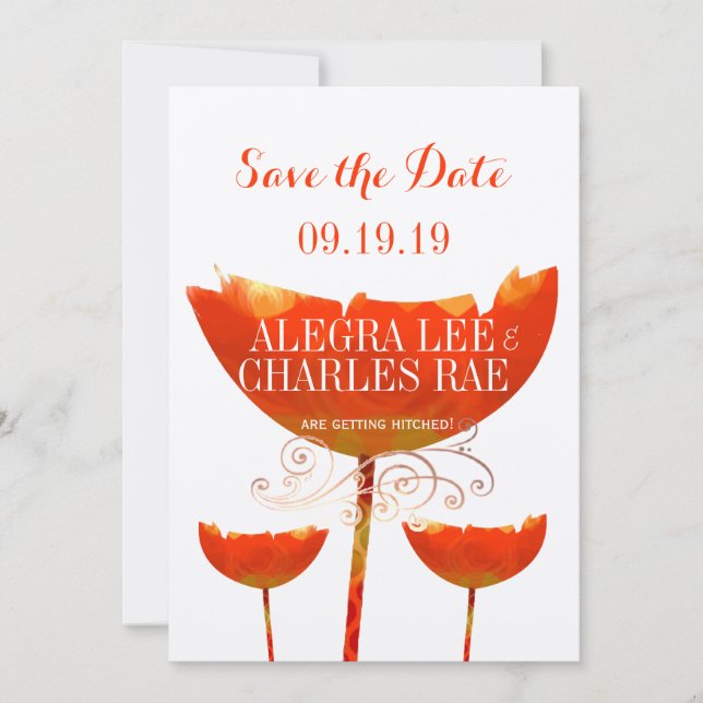 Invitación Guardar la Fecha de Boda con Amapola de Coral Mode (Anverso)