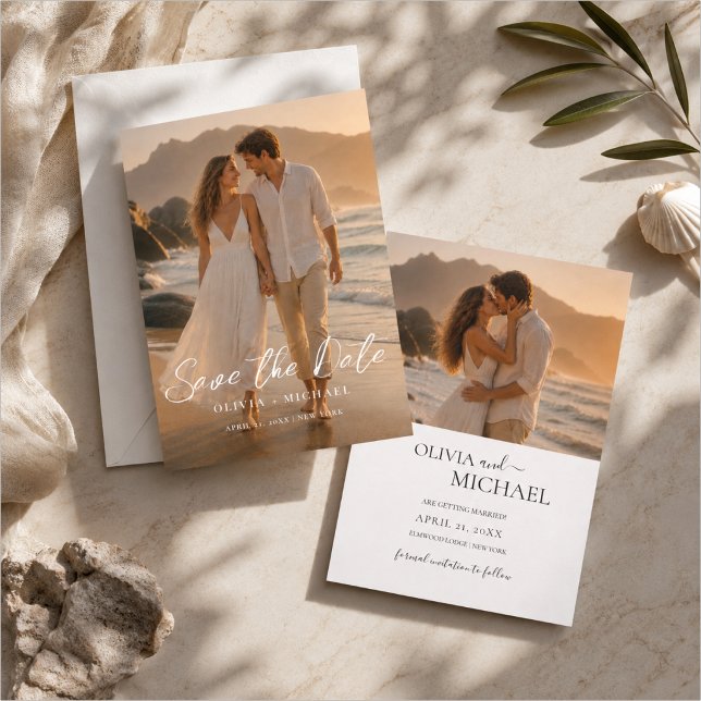 Invitación Guardar la fecha de boda con elegante escritura mo (Subido por el creador)