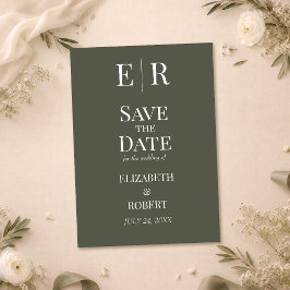 Invitación Guardar la fecha de boda con monograma de oliva os