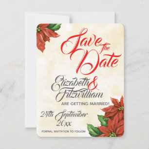 Invitación Guardar la fecha de boda con Poinsettia Vintage