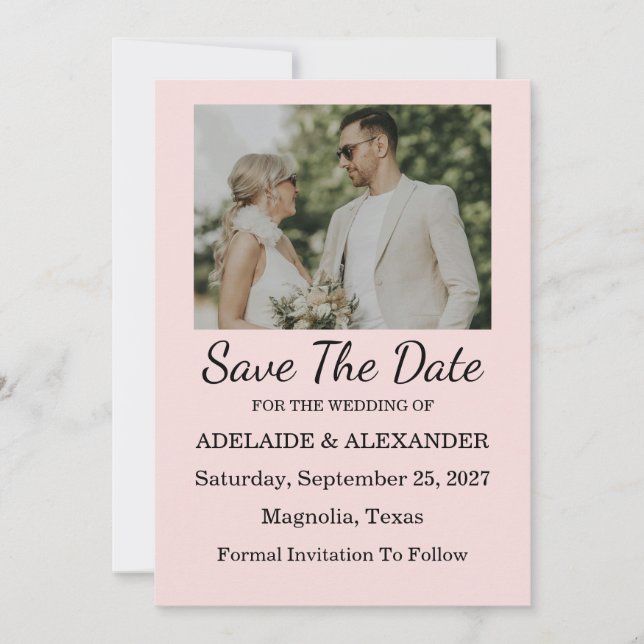 Invitación Guardar la fecha de boda con toque rosa moderno (Anverso)