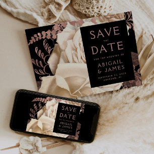Invitación Guardar la fecha de boda de floral oscuro marfil r