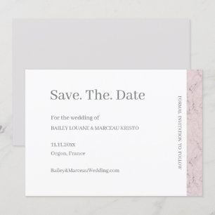 Invitación Guardar la fecha de boda de mármol gris rosa polvo